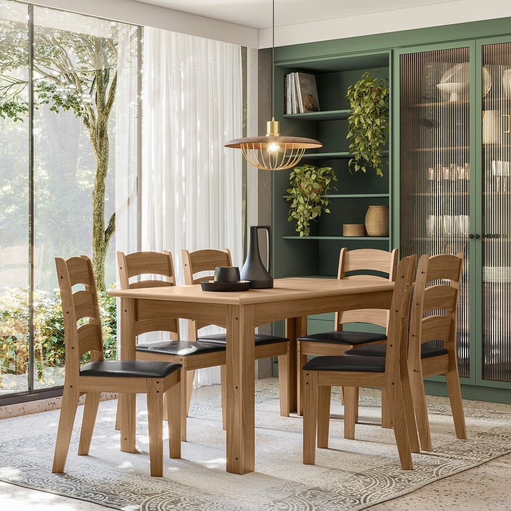 Conjunto Mesa Sala de Jantar Mali 1,56 com 6 Cadeiras Cedro 11C