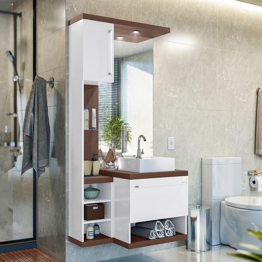 Conjunto Armario para Banheiro Turim Nogal Ebano