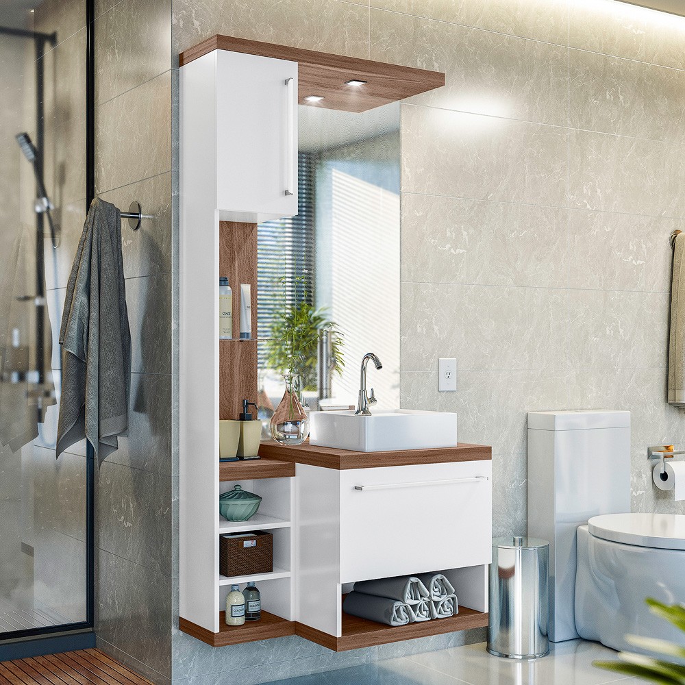 Conjunto Armario para Banheiro Turim Amendoa