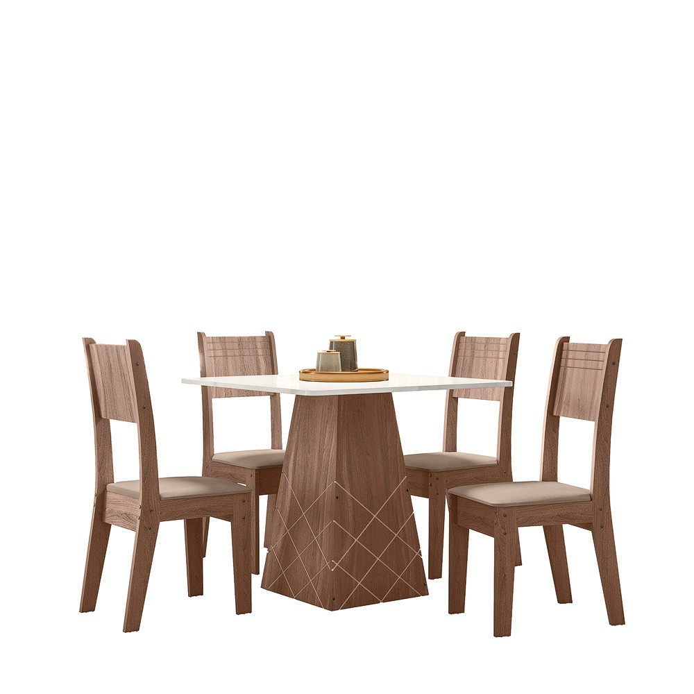 Conjunto Sala de jantar Liza 0,90 com 04 Cadeiras amendoa 74B