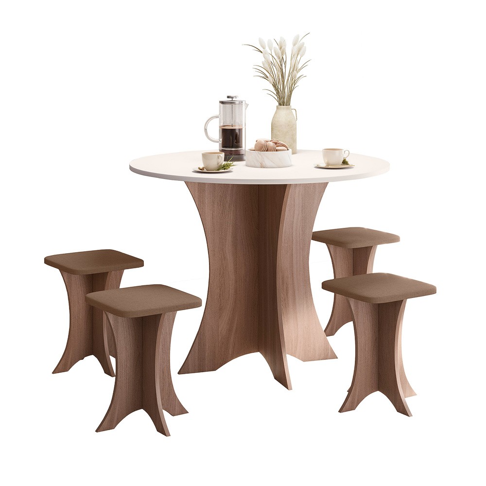 Conjunto Sala de jantar Isy 0,90 com 04 Banquetas Amendoa 07C