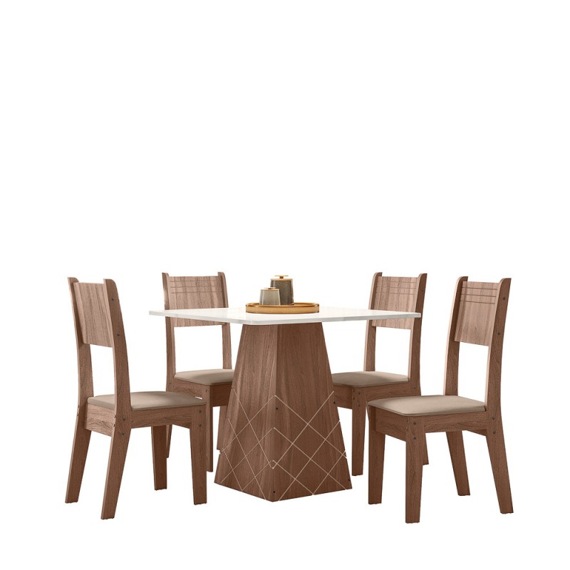 Conjunto Sala de jantar Liza 0,90 com 04 Cadeiras amendoa 74B