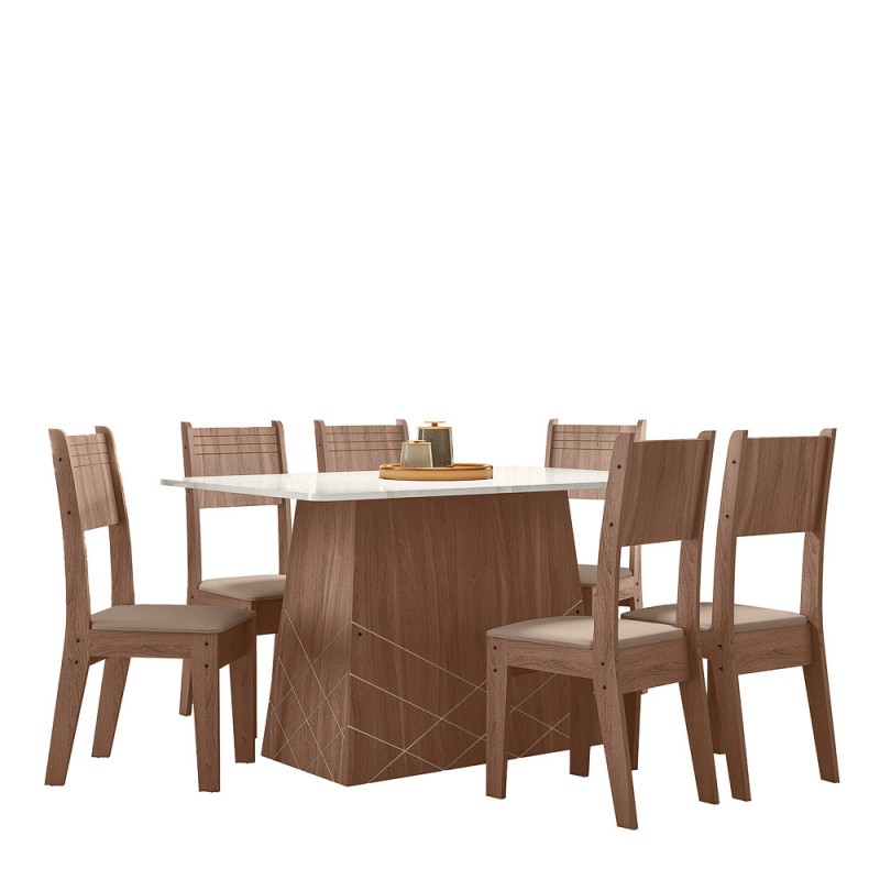 Conjunto Sala de jantar Liza 1,35 com 06 Cadeiras amendoa 74B