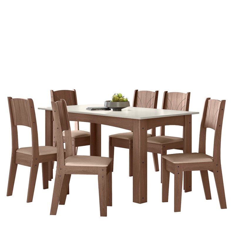 Conjunto Sala de Jantar Alice 1,56 com 6 Cadeiras Amendoa 51C