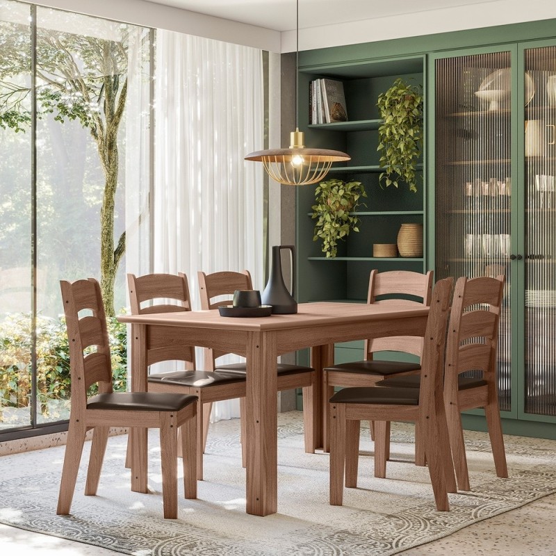 Conjunto Mesa de Jantar Mali 1,56 com 6 Cadeiras Amêndoa 61C